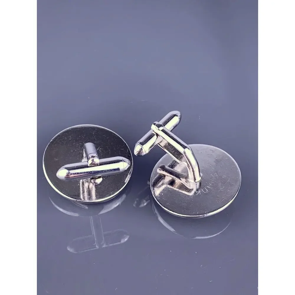 Simple Swirl Dots Round Cufflinks Silver Tone Swank 80’s Retro Formal Vintage